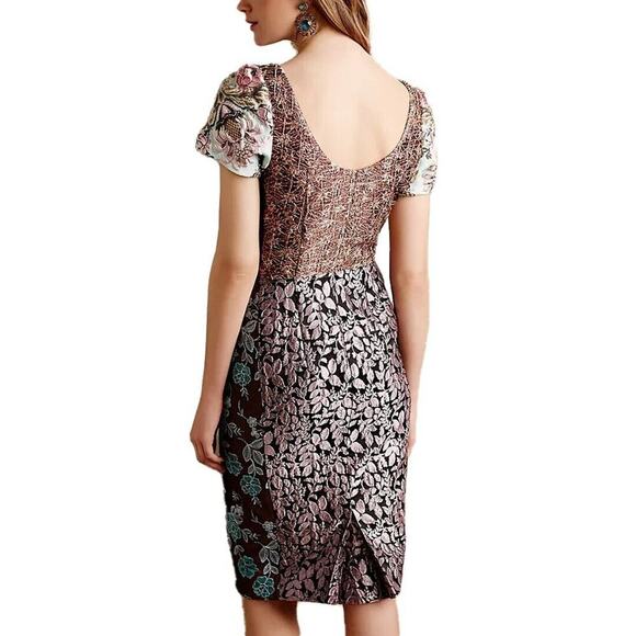 Byron Lars Beguile Pieced Brocade Anthropologie Dress Slim Sheath Floral Size 6 - Picture 7 of 9